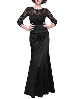 Maxi Formal Dress - Lace Top / Three Quarter Length Sleeve
